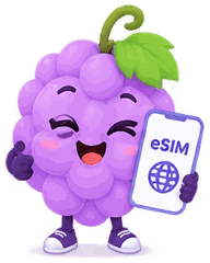 Grapey holding a phone with an eSIM line